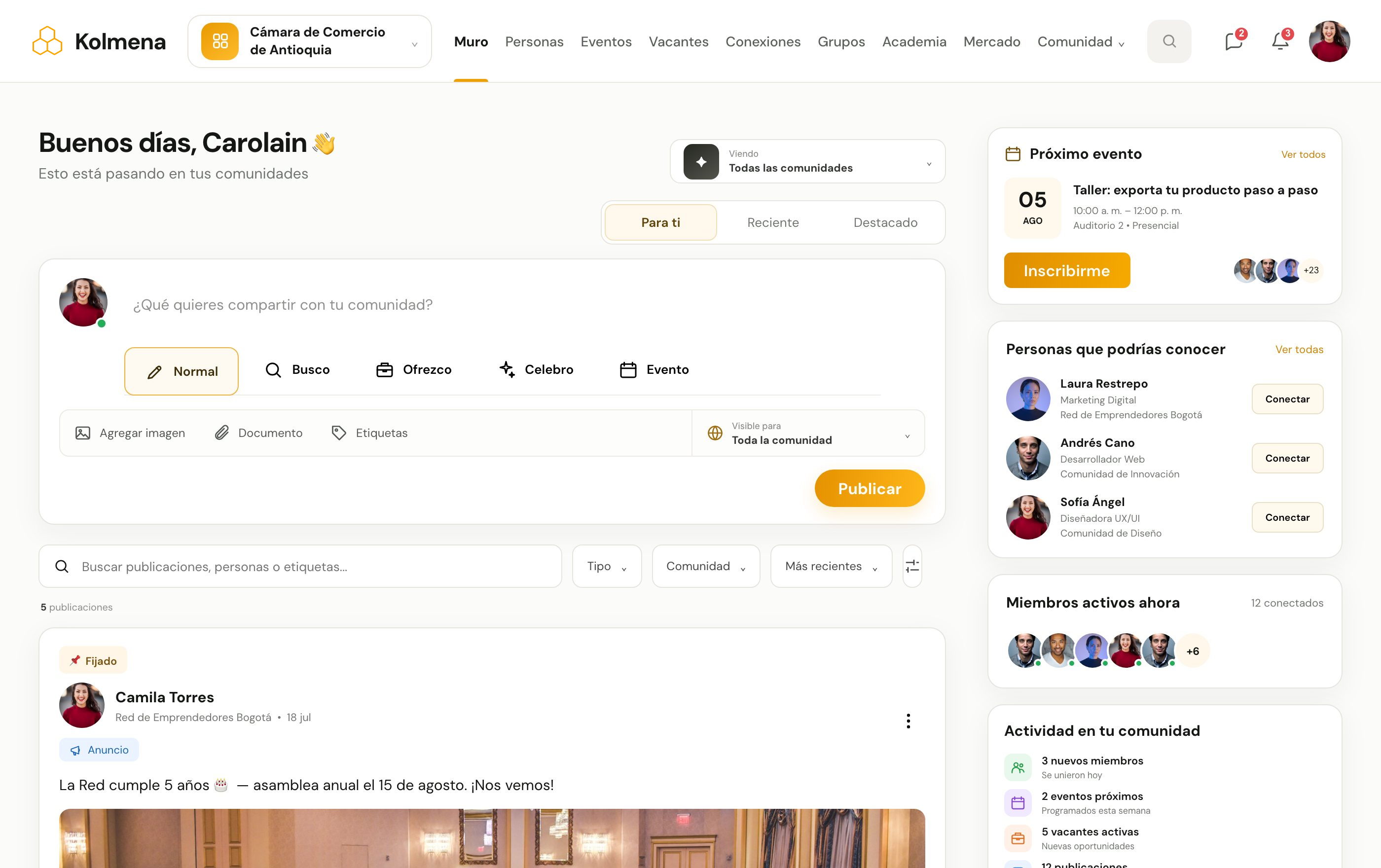 The Kolmena community feed